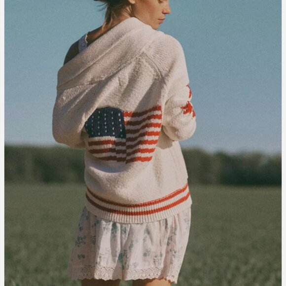 Anthropologie Maeve 2X Shawl Collar American Flag Cardigan Sweater USA NWT Plus - Picture 6 of 7